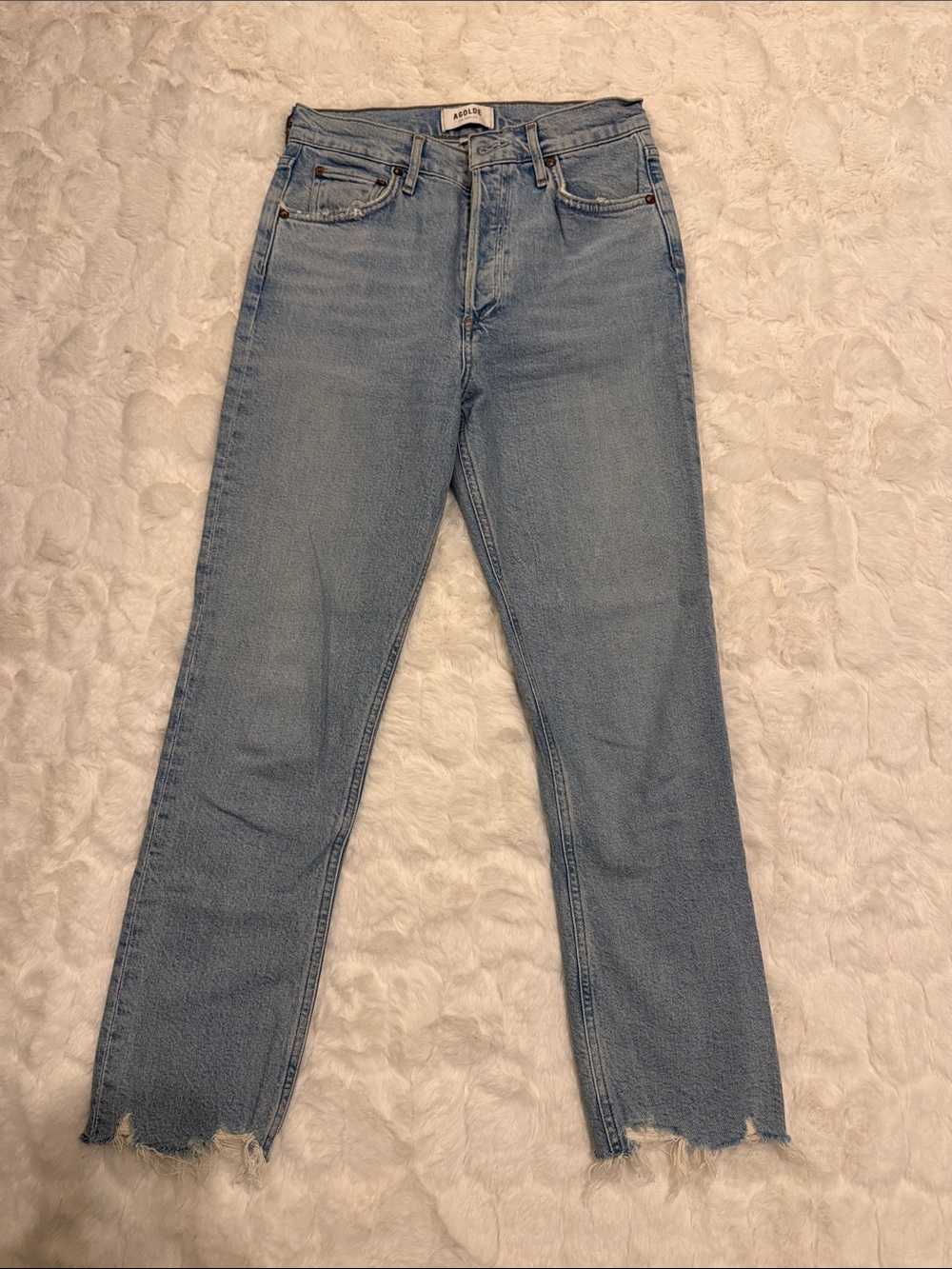 Agolde Light Blue Women's Straight-Leg Jeans with Frayed Hem